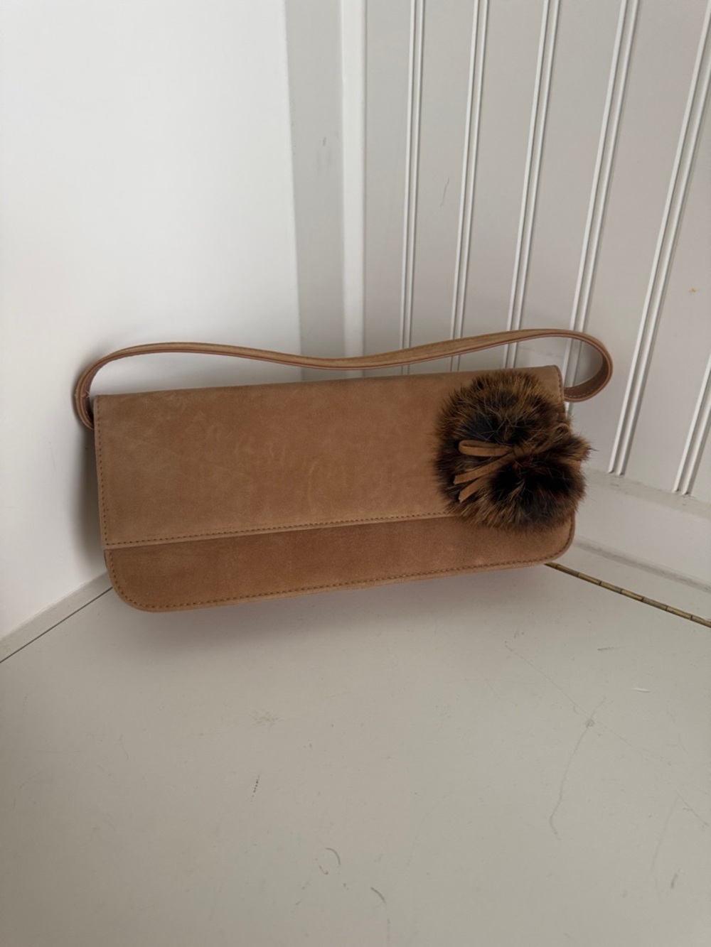 Stuart Weitzman Brown Suede Shoulder Bag - Picture 2 of 9